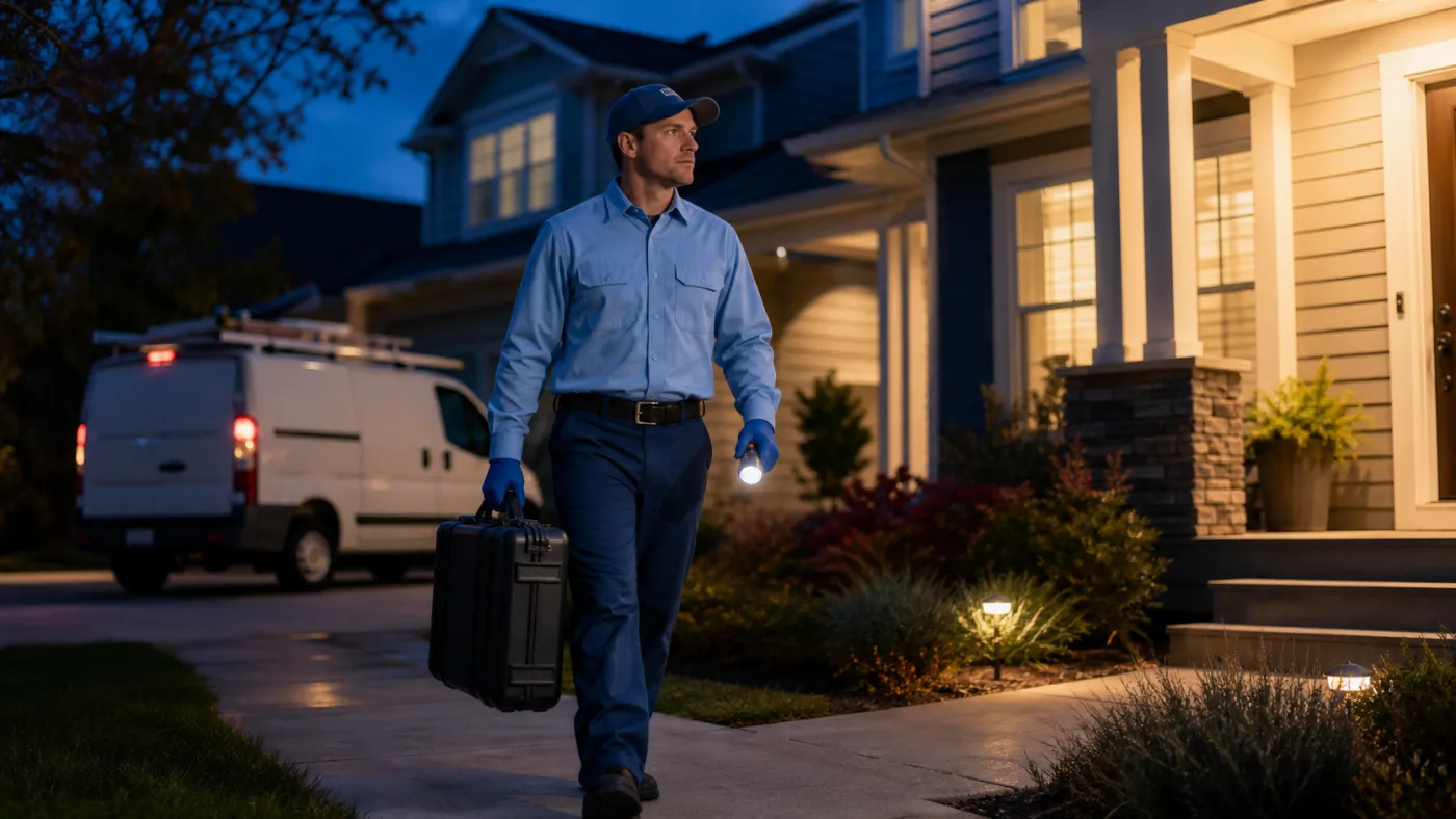 Pest control technician arriving at a Boise home for an urgent same-day pest call