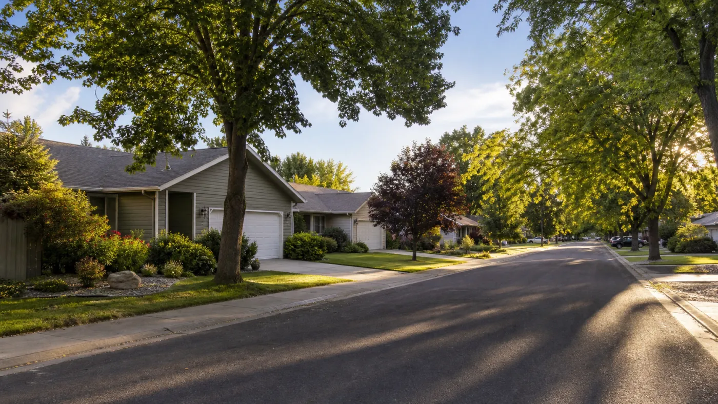 Residential neighborhood typical of Caldwell, Idaho, where local pest control providers handle rodents, crickets and spiders from the surrounding farm belt
